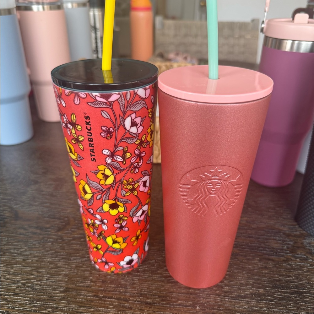 Starbucks Red Floral and Pink Tumbler Bundle 24oz